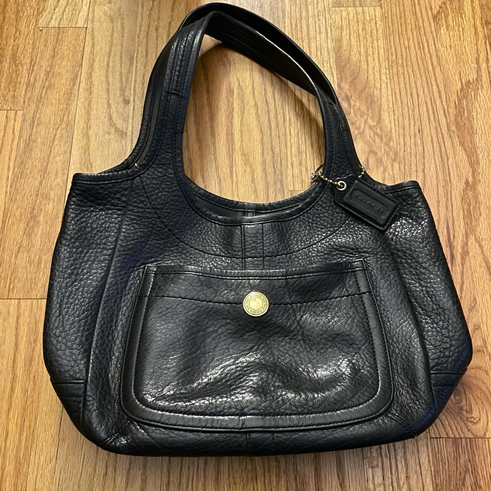 Vintage Coach Ergo Shopper Tote Bag Black Pebbled Leather Purse